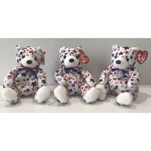 Vintage TY Beanie Baby Lot of 3 WHITE the Bear Stars Internet Exclusive